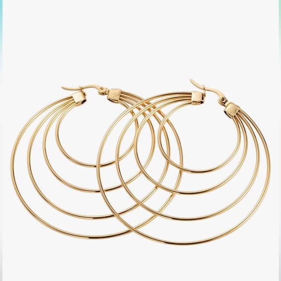 Triple hoop earrings Gold great for everyday wear sensitive ears safe - Picture 1 of 4